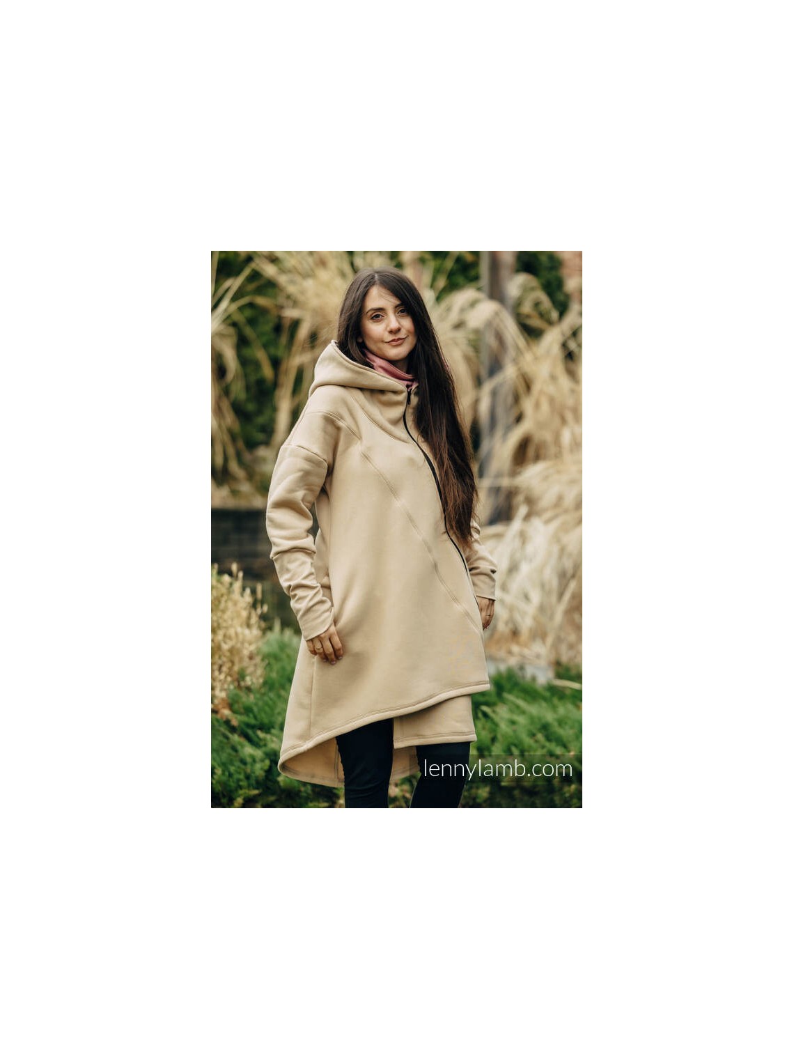 Asymmetrical Hoodie - Beige with Wild Wine - Vineyard - size L|Asymetryczna Bluza - Beżowa z Dzikie Wino - Vineyard - rozmiar L