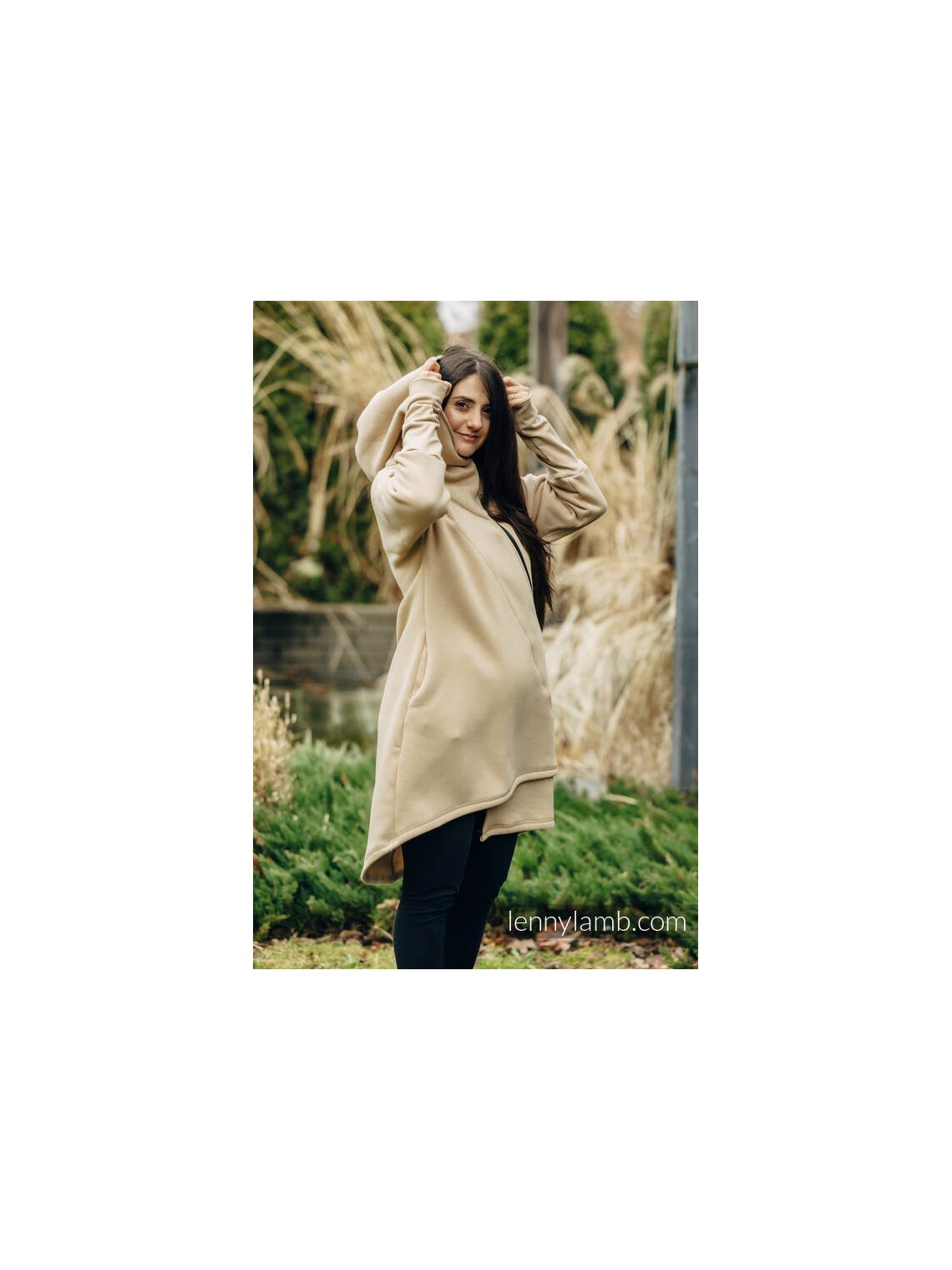 Asymmetrical Hoodie - Beige with Wild Wine - Vineyard - size L|Asymetryczna Bluza - Beżowa z Dzikie Wino - Vineyard - rozmiar L