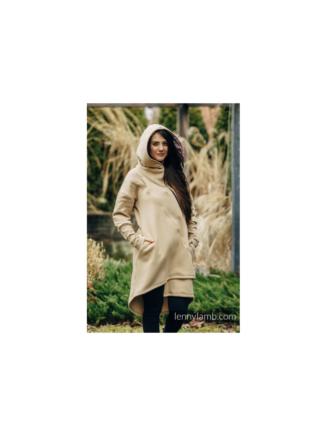 Asymmetrical Hoodie - Beige with Wild Wine - Vineyard - size L|Asymetryczna Bluza - Beżowa z Dzikie Wino - Vineyard - rozmiar L